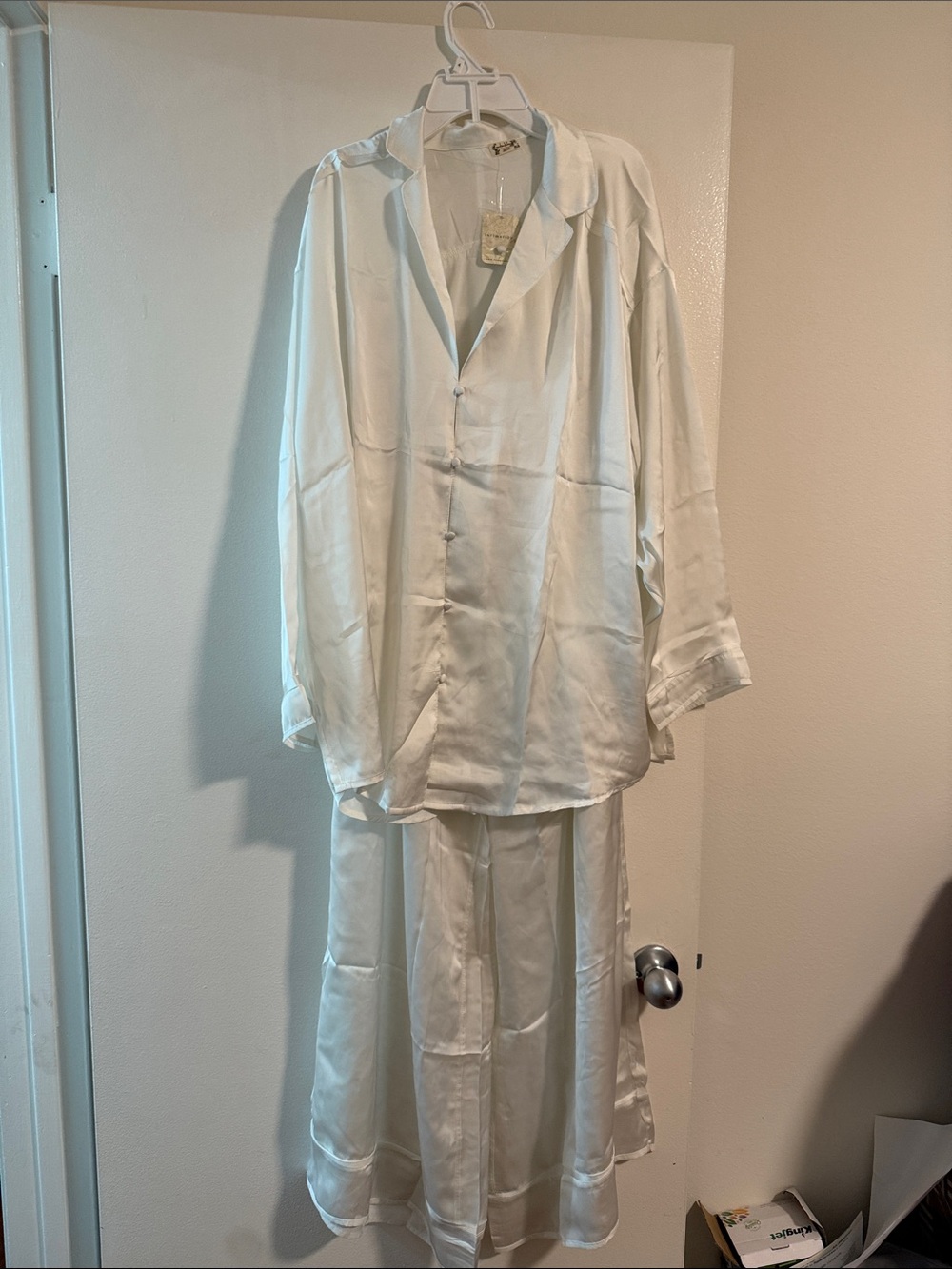 Free People Ivory Satin Two-Piece Pajama Set